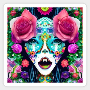 Day of the Dead Inspired Painted Woman Face with Flowers Sticker